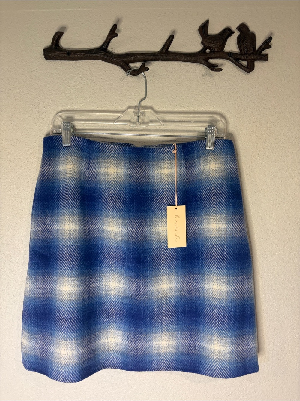 NWT Anthropologie Hutch ‘Nichole’ wool blend lined mini skirt blue plaid M